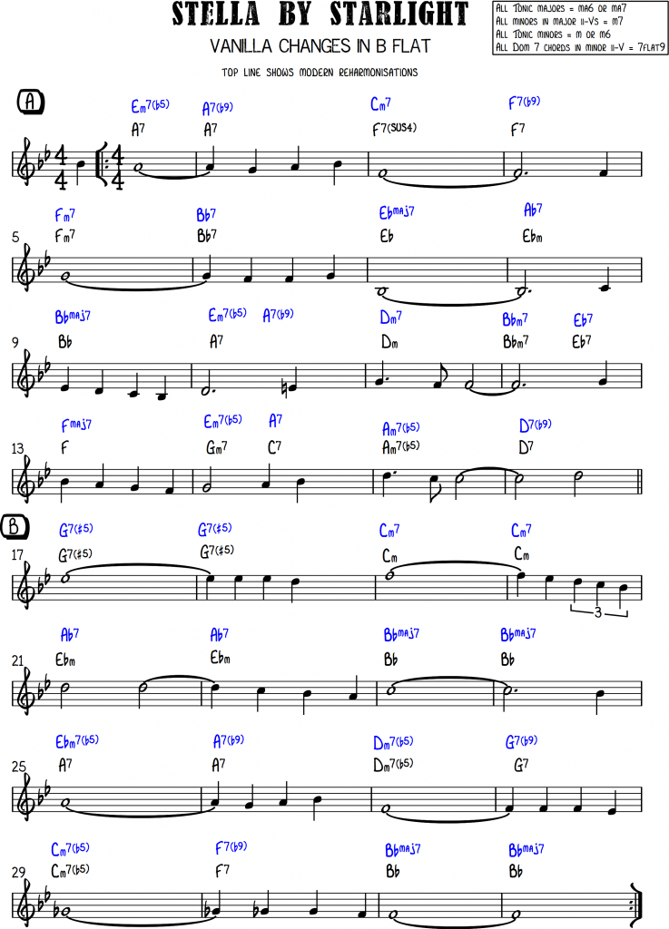Stella by Starlight in Bb - Comparing 'Vanilla' Changes with 'Modern' Changes
